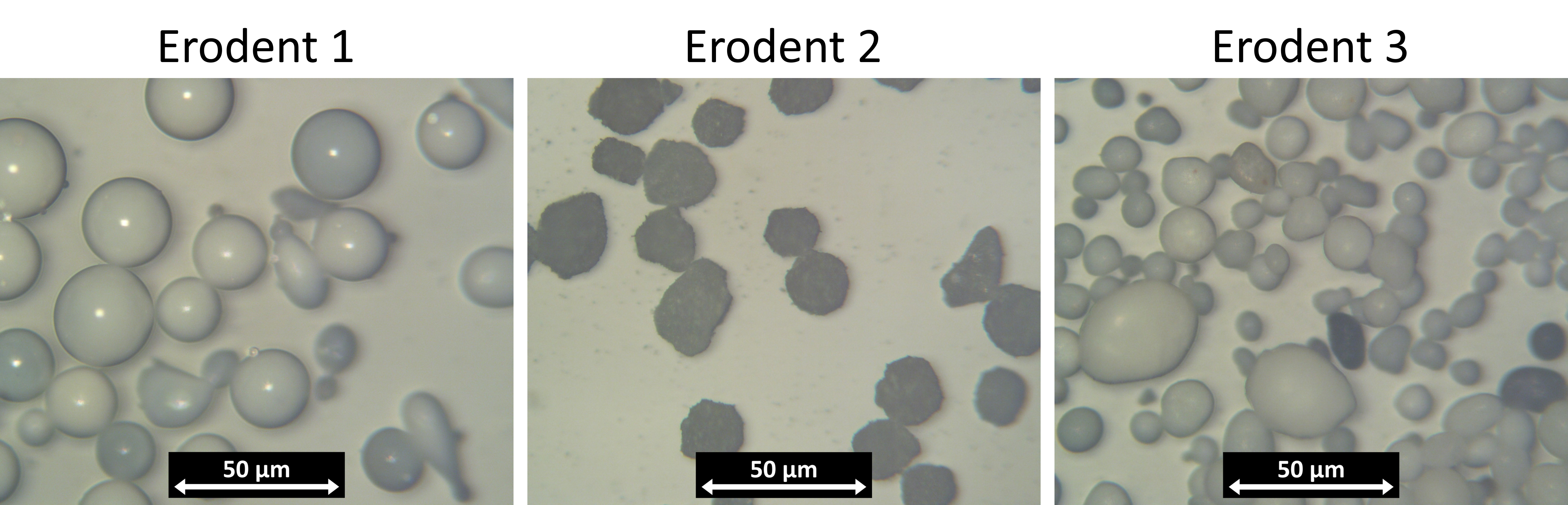 Microscopy images of three different catalyst used as erodent in G76 tests